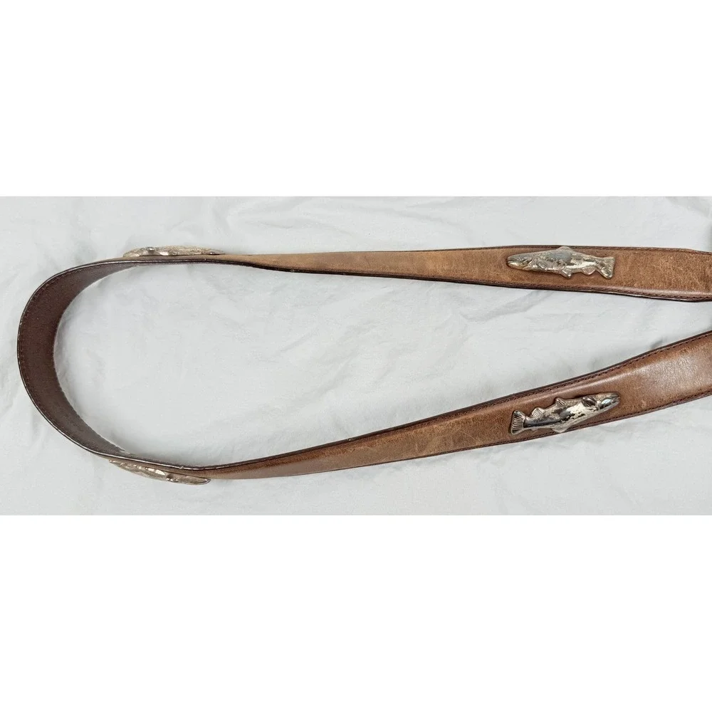 Full Grain Italian Leather Trout Fish Concho Belt Mens 36 Brown Western Fishing